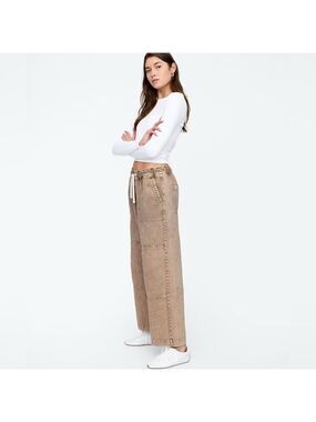 Gap High-Rise Wide-Leg Brown Pull-On Utility Jeans NWOT XL BoHo Beachy